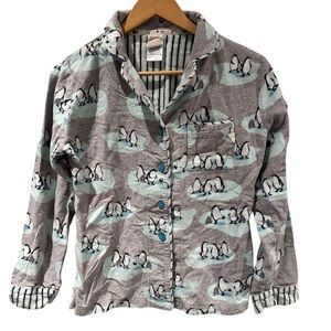 Munki Munki Flannel Pajama Set Gray Blue Penguins Size XS